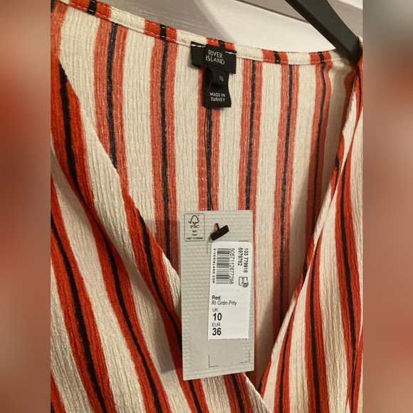 River Island Red Stripe Tie Waist Midi Dress Size 10 RRP £38 - Picture 2 of 5